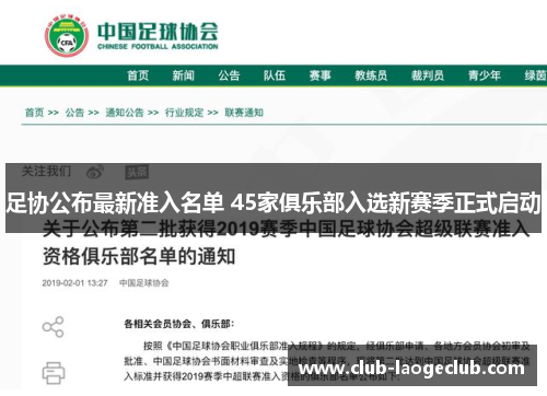 足协公布最新准入名单 45家俱乐部入选新赛季正式启动 足协公布最新准入名单 45家俱乐部入选新赛季正式启动